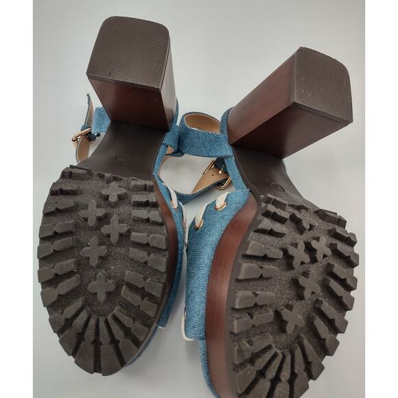 C Comfort Women's Sandals 7M Denim Whip Stitched Detailing Blocked High Heel - Picture 5 of 8